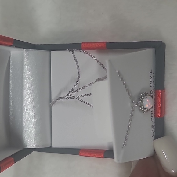 Women's Opal Pendant Sterling Silver Chain - Picture 2 of 5